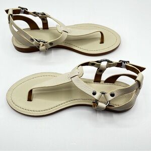 Frye Women’s Size 9.5M Rachel Ring Off White T-Strap Sandals Thong Buckle
